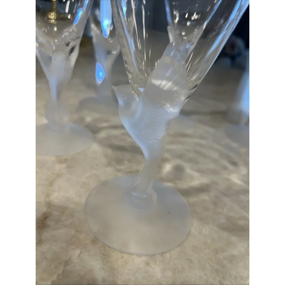Set Of 6 Sasaki Crystal Wings Clear 7 3/4"Cordial Glasses Frosted Dove Bird New! - Picture 3 of 7